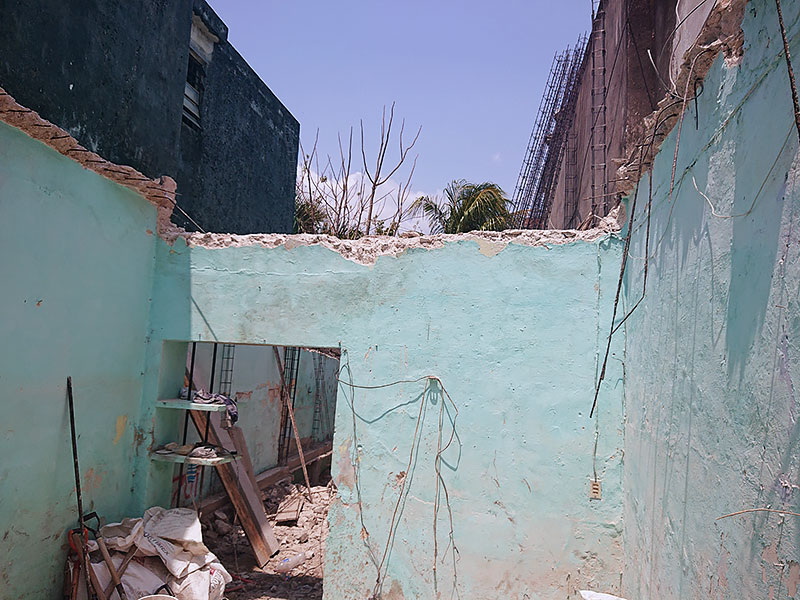 front room with roof totally gone