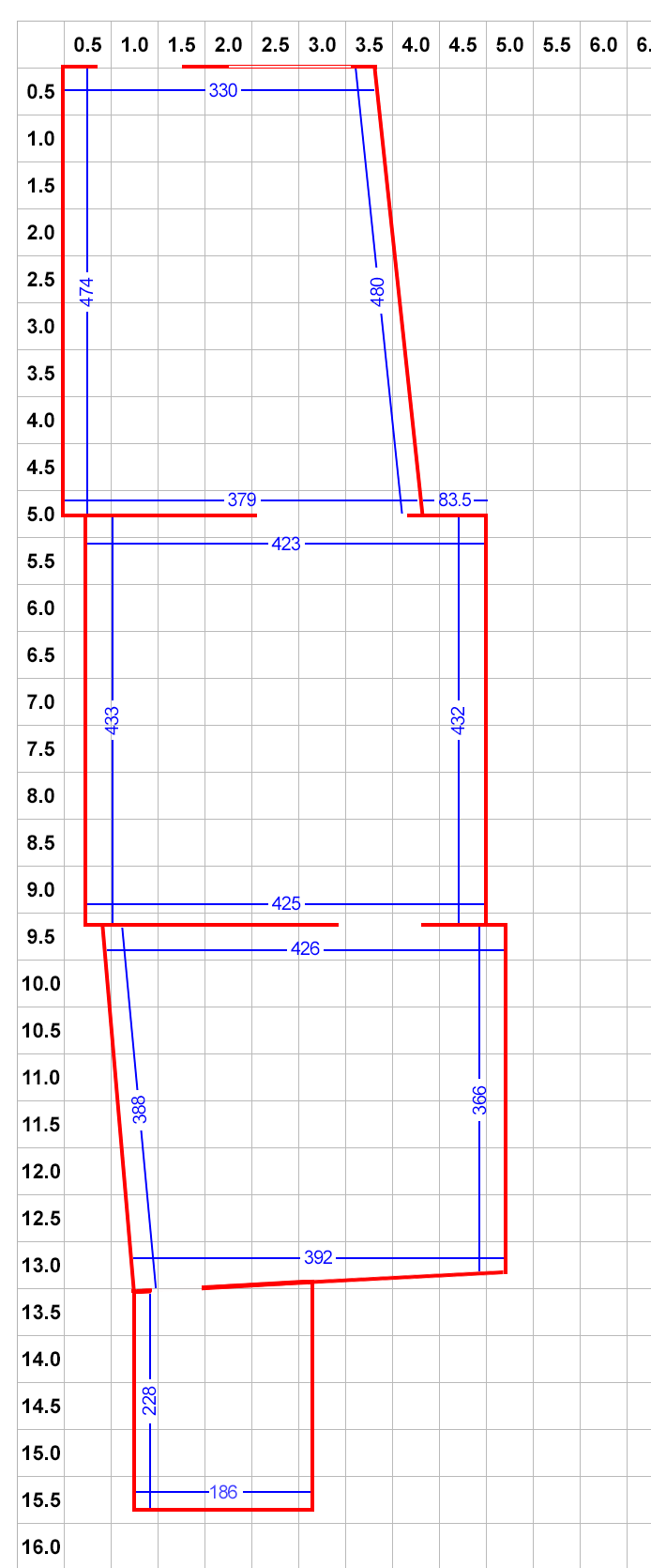 size & shape of rooms on a map